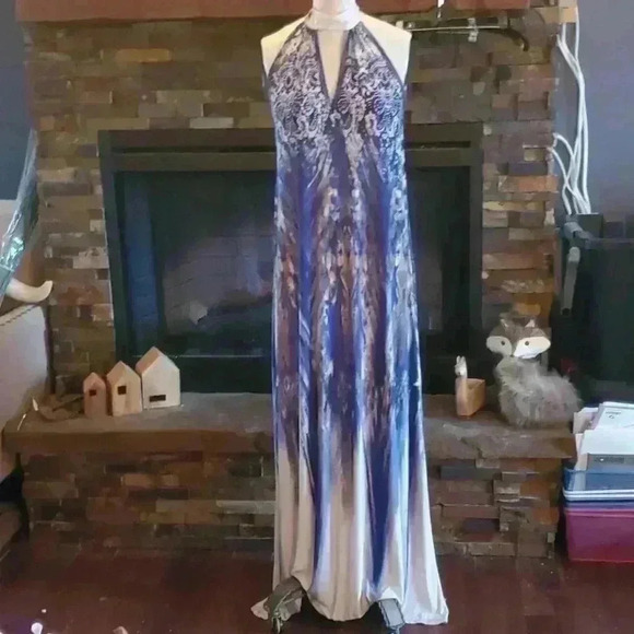 Blue watercolor print maxi dress - Picture 1 of 4